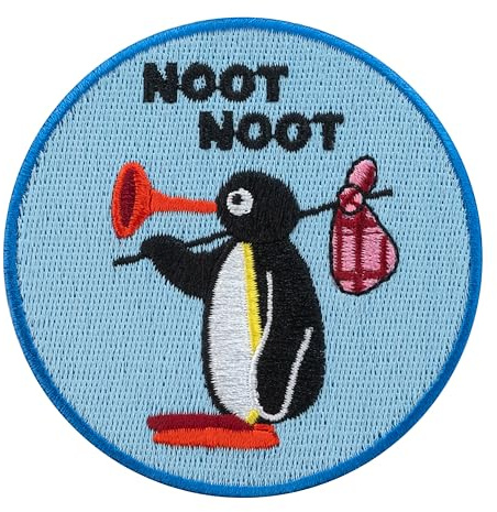 Urbanski Patch – mit Klett oder zum Aufbügeln – Süßer Pingu NOOT NOOT 7,4 x 7,4 cm | Aufnäher Bügelbild Klettpatch (zum Aufbügeln)