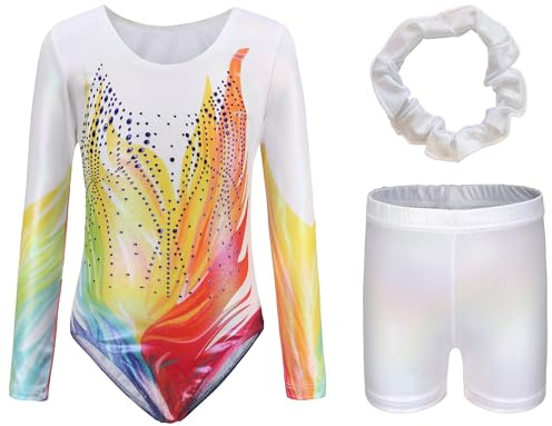 SEAUR Justaucorps de Gymnastique Fille Tenues de Gymnastique Body avec Short Bandeau Leotard de Ballet Danse Patinage pour Enfant 7-8 ans