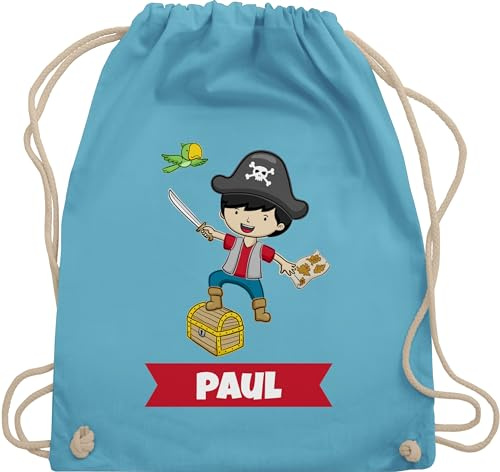 Turnbeutel Rucksack - Pirat - Piratenmotiv Junge | Piratendesign | Piratenbild | Piratenabenteuer | Piratenparty | Piratenkapitän | Piraten Kapitän Junge - Unisize - Hellblau - personalisierte