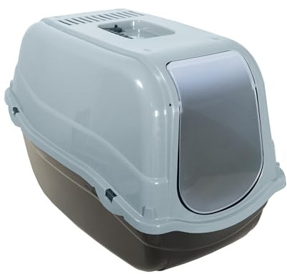 Rosewood Eco Line Plastic Cat Litter Tray with Hood, Covered Cat Toilet, Charcoal Filter for Odour Control, Easy Clean - Ice Blue/Black