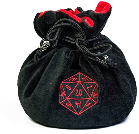 cusdie High-Capacity Velvet Dice Bags with Pockets Storage Bag Capacity 200+ Dice Holder for DND RPG Game Dices Collection(Black)