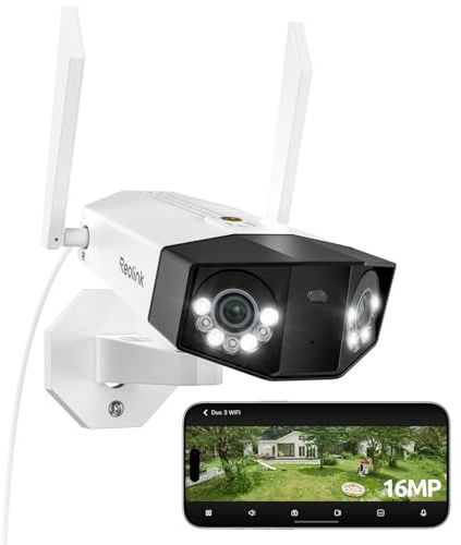 Reolink Duo 3 WiFi, 16MP Wi-Fi 6 Überwachungskamera Aussen WLAN mit 180° Panoramablick, Bewegungsspur, Dual-Lens WLAN Kamera Outdoor, 30m Farbnachtsicht, 24/7 Aufzeichnung, KI-Erkennung, IP67