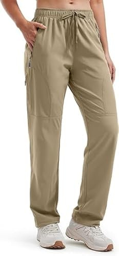 Libin Pantalones Trekking Cargo Mujer Ligera Secado Rápido Impermeable 27'' Senderismo Pantalone de Viajes al Aire Libre Campamento Golf Pesca Montañismo Caza, Caqui Oscuro M