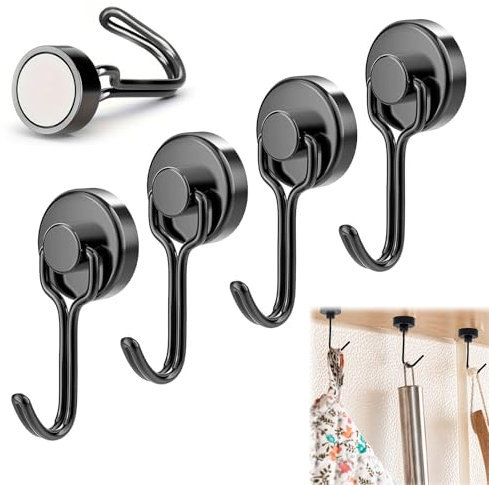 QEEROYO Crochets Magnétiques Frigo, 6kg Puissant Aimant Néodyme, Crochets Magnétiques Puissant, 180° Rotatif, pour Cuisine Salle de Bain Casier à Clés Crochet Aimanté Magnétique, Lumières Décoratives