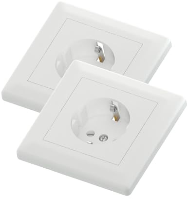 Temolink Euro Classic 1 Fach Steckdose 2 Stück, 1 Schuko Unterputz Wandsteckdose, 250V 16A, 84 x 84 mm Steckdosen, Weiß