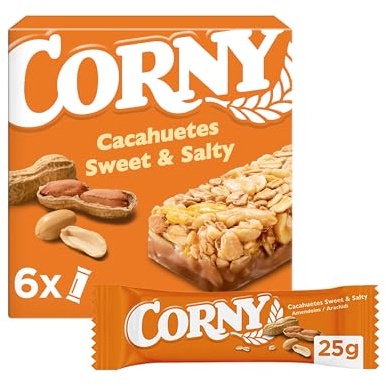 Corny Barritas Cacahuetes Sweet and Salty, sin Conservantes, 6x25 g | Equilibrio Dulce y Salado, Fuente de Energía, Textura Crujiente, Snack para Media Mañana o Deporte