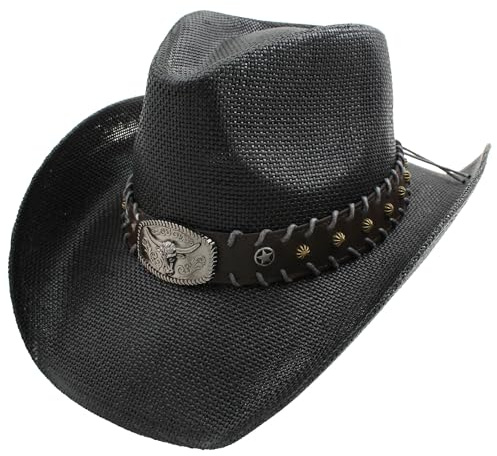 Sombrero Vaquero de Paja Fuerte Diseño Estampado Americano, Gorro Vaquero Cowboy Western del Oeste, Disfraz Carnaval Halloween Hombre Mujer Talla Única 58-59cm
