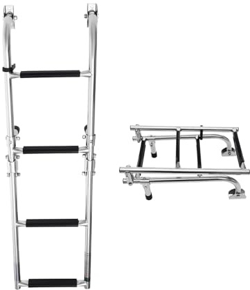Båtstege, 4 steg, vikbar laststege rostfritt stål 86,5 cm, lastkapacitet 136 kg, stegstege för yachter, snabbbåtar, pooler