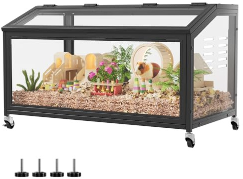 MSFE Cage à Hamster en Bois à 2 étages, Cage pour Rongeurs et Petits Animaux avec Grille en Fer, Panneau Acrylique Visible, 108 * 80 * 40cm Maison pour Rongeurs avec Rangement