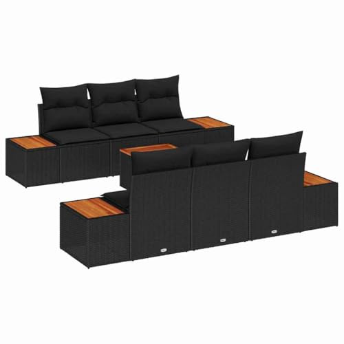 vidaXL Ensemble de canapé de Jardin 7 pc Noir Poly rotin