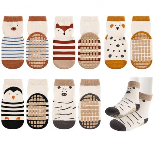 Hopton 5 Pairs Cotton Stopper Socks Children, Patterned animal, 1-3 Jahre