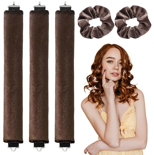 3 Pezzi Heatless Curls Band con 2 fasce per capelli, marrone senza calore, Bigodini ricci durante la notte,Ricci Senza calore, bigodini flessibili, per tutti tipi capelli
