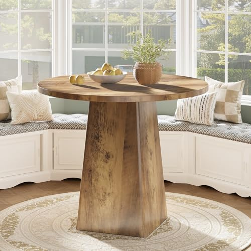 Tribesigns 80 cm runder Esstisch für 2–4 Personen, Kleiner Küchentisch im Landhausstil mit quadratischem Untergestell für Esszimmer und Wohnzimmer, rustikales Braun
