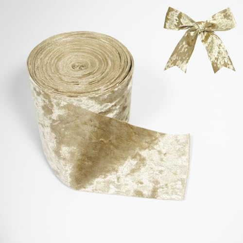 Nastro Natalizio Velluto Oro,Nastri Natalizi Velluto Largo 10 Iarde X 80 mm,Nastri Per Pacchi Regalo,Fiocchi Per Pacchi Regalo,Nastro Per Fiocco Regalo Grande Fai Da Te Decorazioni Natalizie