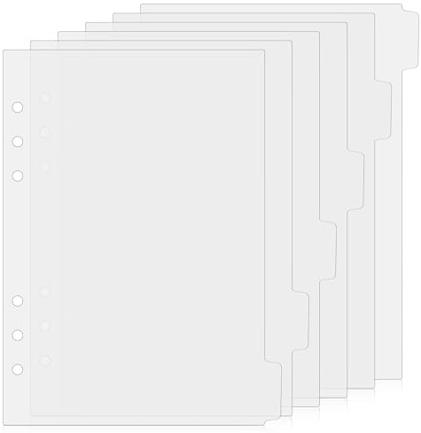 TIESOME 12 hojas separadoras A5, separadores de carpeta A5 con 6 agujeros, separadores de registro de plástico para cuaderno, separadores de índice para cuaderno, separadores de notas para