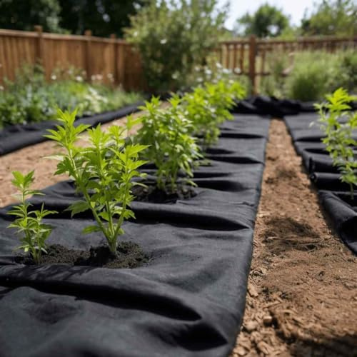 Frdhee Toile de protection des plantes, géotextile non tissée, noire, 1 x 50 m, fibre de polyester, anti-mauvaises herbes, pour jardin
