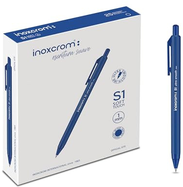 inoxcrom: S1 - Bolígrafo retráctil, escritura ultra suave y tacto agradable, punta media (1mm), caja 25 bolis (Azul)