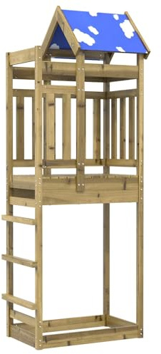 QUAHEAS Torre da gioco in legno massiccio impregnato, marrone, 85 x 52,5 x 239 cm, con numerosi accessori per giardino, esterno, terrazza, arrampicata, scivolo e gioco per bambini