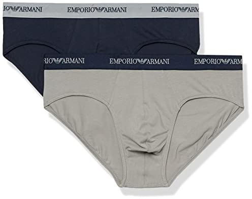 Emporio Armani Underwear 2-Pack Brief Essential Core Logoband, Slip Uomo, Grigio/Blu, X-Large