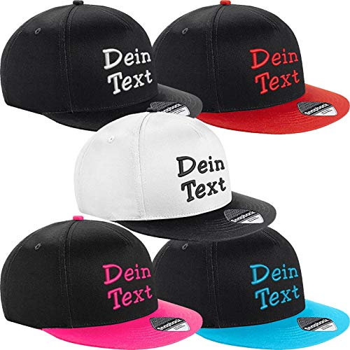 Nashville print factory Kinder Snapback Cap Bestickt mit Namen Wunschtext Stickerei Mütze Basecap Youth Kids (Black/Black)