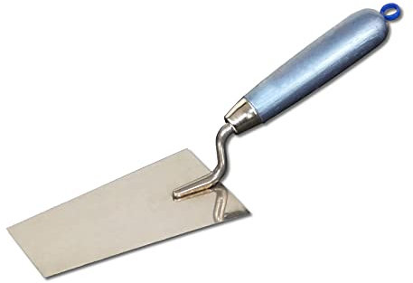 DEWEPRO® Truelle de plâtre (Schmiermännchen) forme bernoise – Truelle à stuc – Truelle à mastic – Petite truelle de maçon – 145 x 80 x 55 mm – Acier inoxydable – Avec manche en bois laqué/manche en