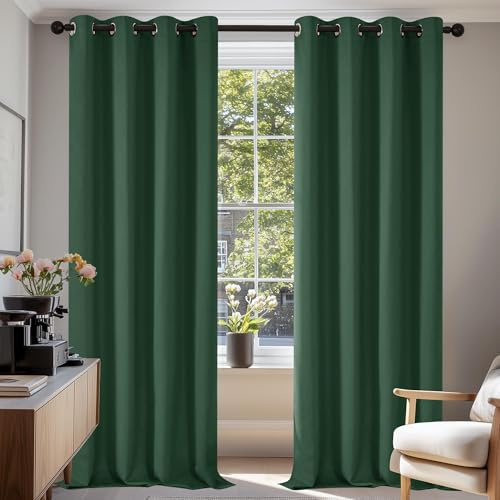 Deconovo Super Soft Blackout Curtains Energy Saving Curtains Blackout Eyelet Curtains for Baby Nursery Forest Green W55 x L79 One Pair
