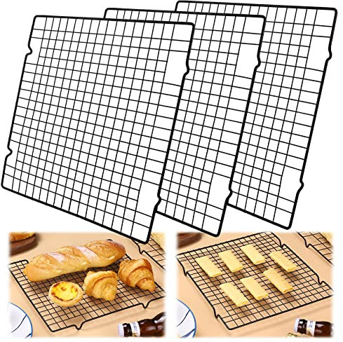 3 Pcs Kuchengitter Küchengitter Kuchen Abkühlgitter Antihaft Küchen Kühlregal Edelstahl Kuchengitter Kekse Abkühlgitter Brot Kühlgitter für Keksen Kuchen Fleisch Gegrilltes Fleisch Steak dehydrieren