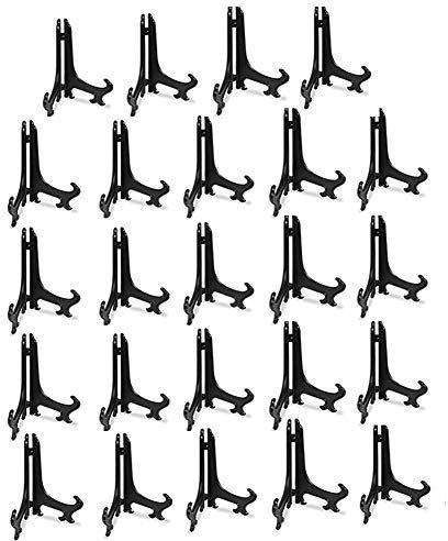 Tincogo Supports pour Assiettes en Plastique - Lot de 24 Chevalets Présentoirs pour Assiettes Décoratives, Cadres Photos et Plaques - Hauteur 12 cm (5 pouces) - Noir