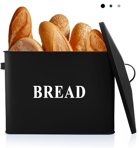 Joyfair Black Bread Bin, Extra Large Bread Bin for Kitchen, Loaf Organization and Storage Container for Countertop, Vintage Metal Box with Lid Holds 2+ Loaves, Space Saving & Farmhouse Style