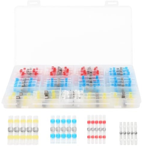 200 Pièces Joint de Soudure Connecteur de Fil, Connecteur Bout avec Gaine Thermorétractable, Cosses Electriques à Sertir, 4 Tailles 26-10 AWG, Cosse Electriques pour Automobiles Motos Marine