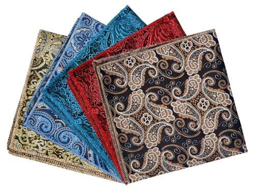 Cozlly 5 Stück Herre Weich Stoff Taschentücher Einstecktuch, Tuch Polyester Kavalierstuch, Stofftaschentücher, Feine Handkerchiefs mit Orientalischen Motiven, 23 x 23 cm