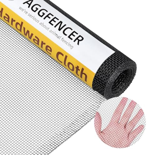 AggFencer 16in x 10ft Black Hardware Cloth 1/8 inch 27Ga PVC Coated Wire Mesh Vinyl Coated Galvanized Wire Mesh Screen Roll, Welded Metal Chicken Wire Fencing, for Garden Plant Fencing Bee Screen
