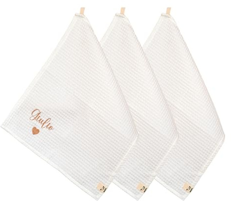 Infants - Asciugamani Per Asilo personalizzati con nome 100% Cotone 40x35cm - Set Bambini e Bambine 3 Pezzi Tovagliette - Accessori utili Ideali Per il Nido e l’Asilo - Made In Italy (Panna)