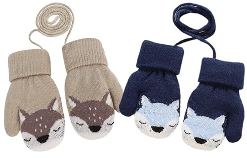 Yolhloy 2 Paires Moufles Enfant Thermique Gants Hiver Epais Mitaines Tricoté Chaud Douce Bébé Gants Plein-Doigts Polaire Cartoon Mignon Gloves Ski Snowboard pour Garçons Filles 1-4 Ans