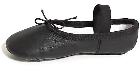 Ballet Shoes Leather Ballet Flats Ballerina Shoes Black Ballet Gymnatic Yoga Dance Shoes (7 UK Kids)