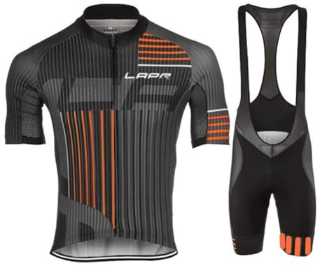 VeloZenith Herren Radtrikot Set Kurzarm mit Sitzpolster für MTB Rennrad Fahrrad Jersey + Bib Shorts Radsportanzug M - 4XL (4XL, Grau-Orange)