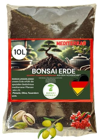 GENKI BONSAI Mediterrane Erde 10L - mineralisches Substrat für Olive, Granatapfel & Co. - sehr durchlässig, ideal für Kübelpflanzen, Winterquartier & trockene Standorte im Mittelmeerstil
