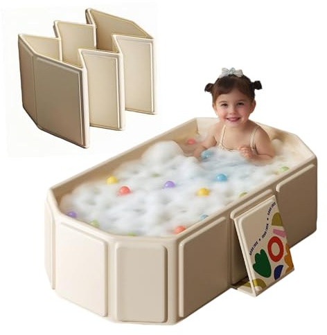 Baignoire Pliable BéBé,Baignoire Enfant Pliable Pour Douche Avec Bouchon De Vidange,Baignoire Enfant Pliable Multifonction Pour Enfants (crème)