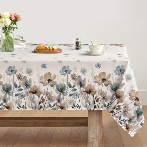 Artoid Mode - Tovaglia Wilde Tuschemalerei, 140 x 220 cm, con fiori e foglie primaverili, decorazione per cucina, tavolo, interni, vacanze, feste, decorazioni