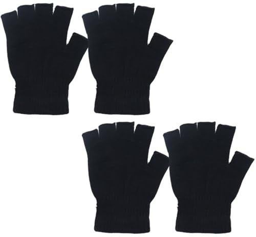 IBXWMNG 2 paia di guanti senza dita, guanti mezze dita, guanti, guanti in maglia caldi e isolanti, unisex, neri