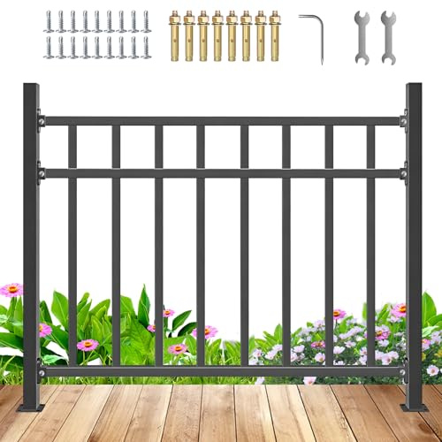 NULTRUMA Deck Railing Kit, 40 H x 48 W Black Heavy Duty Wrought Horizontal Iron Outdoor Guard Fence Handrail, Flat Hand Rails for Porch, Balcony, Patio, Deck and Other Outdoor/Indoor Spaces