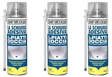 FERROELETTRA Schiuma adesiva poliuretanica per piatti doccia SARATOGA, montaggio su massetto, espansione controllata, presa iniziale elevata, impermeabile, verniciabile, 500 ml (3)