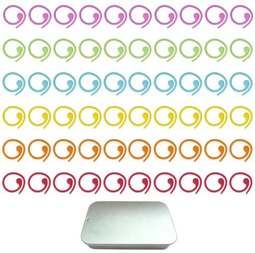 60 Pièces Marqueur de Maille Crochet en Métal Coloré, Anneaux Marqueurs pour Tricot et Couture, Compte Rang Tricot Spirale avec Boîte de Rangement, Accessoires Bricolage