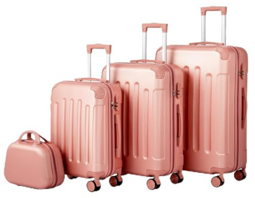 LALAHO Set de 4 Valises avec Vanity Case (Or Rose) | Valise Grande Taille/Cabine avec Renforts d'angle, Petite Valise, Bagage Suitcase en ABS