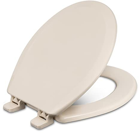 Centoco Round Toilet Seat, Heavy-Duty Wood Core with Plastic Scratch-Resistant Finish, Residential, Made in the USA, 700-106, Bone