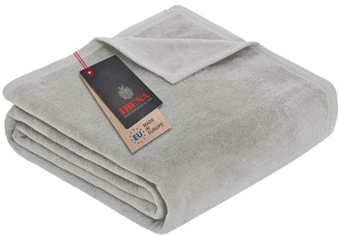 Ibena Porto xxl Decke 220x240 cm – Baumwollmischung weich, warm & waschbar, Tagesdecke hellgrau einfarbig