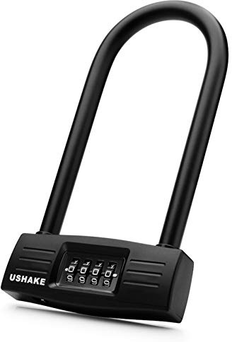 USHAKE Bike Combination U Lock, Heavy Duty Bike Combination U Lock Paddle Lock for Bicycle Electric Scooter Motorcycles Metal Fence Gate Anti Theft