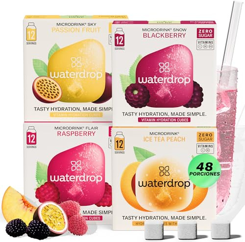 waterdrop® Microdrink Bestseller Set | 48 Drops | 4 Flavours | Sugar-free Instant Drink | Natural fruit and plant extracts + valuable vitamins | Effervescent hydration tablets | Drink powder sachets