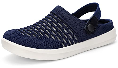 HKR Womens Clogs Memory Foam Comfortable Ladies Mules Sandals with Back Strap Lightweight Mesh Slippers Indoor Outdoor Navy UK5