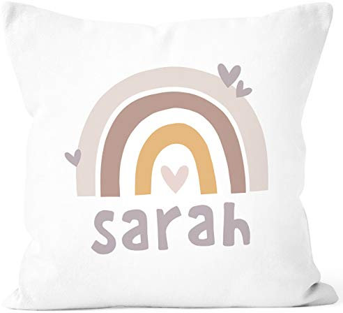 SpecialMe® Kissen-Bezug Kinder mit Namen Regenbogen Herz Namenskissen Rainbow Kinder Baby weiß 40cm x 40cm